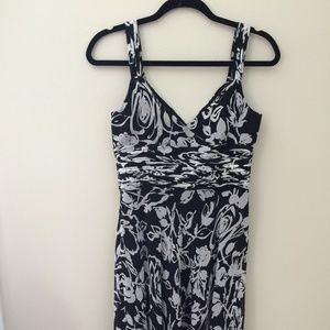 Black and White floral Silk Cocktail Dress